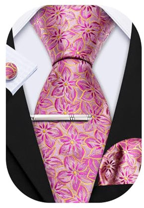 Barry.Wang Cravate carrée en soie pour homme Motif cachemire floral 8 cm, Fleur rose violet clair, taille unique