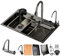 Fregadero de cocina, con pantalla digital Fregadero individual con grifo extraíble, fregadero de cascada nano de acero inoxidable (Color : Black-Grey, S : 75x46cm)