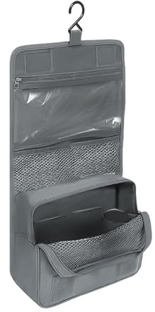 Borsa da toilette grigia da 1 pezzo, borsa da toilette pieghevole, borsa da toilette da viaggio sospesa, borsa per il trucco, borsa da toilette impermeabile multifunzionale, adatta per uomini e donne