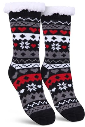 Bestlivings Haussocken Damen mit Teddyfutter - Hüttensocken mit Anti-Rutsch-Sohle - ABS Norweger Socken Herz - Kuschelsocken Einheitsgröße Stopper