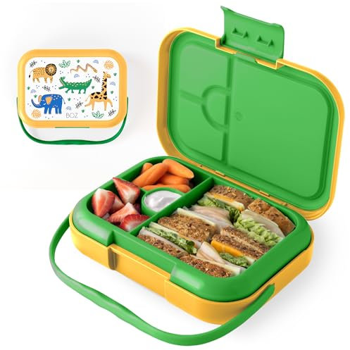 BOZ Bento Box für Kinder – 4-fach auslaufsicher – spülmaschinenfest – Safari-Design