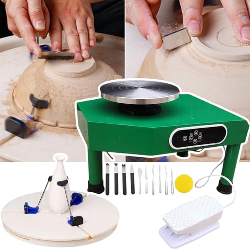 BrightFootBook 25cm Pottery Wheel with Foot Pedal & LCD Screen & Adjustable Turntable Clamp - 9.8 Electric Ceramic Machine for Studios, DIY Projects, and Schools,Green
