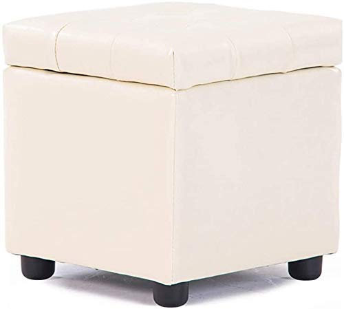 SePKUs Fußhocker, gepolsterter Cube Pouf Ottoman, Pouf Fußhocker aus massivem Holz, quadratisch, für Wohnzimmer, Couchtisch, kleine Bank (weiß 42 x 42 x 40 cm)