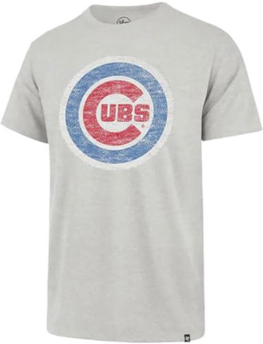 47 MLB Herren-Baseball-T-Shirt, grauer Used-Look, Primär-Logo, Wordmark, kurzärmelig, Chicago Cubs, L