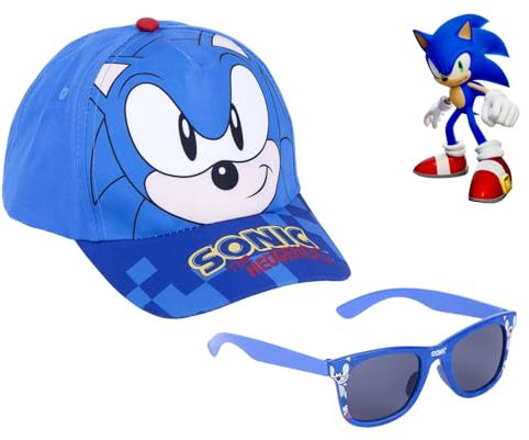 Set Cappello e Occhiali da Sole Bambino Kit Berretto Baseball Protezione UV con Visiera per Bambini Regolabile Regali per Ragazzi (Sonic)