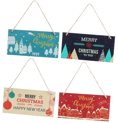 Cabilock 4 Letreros Navideños De Madera Letrero De Feliz Navidad para Puerta Colgante Decoración De Navidad