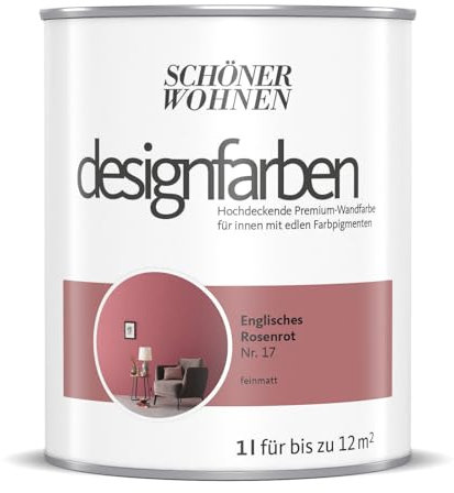 Schöner Wohnen-Farbe Wandfarbe Designfarbe Englisches Rosenrot, 1 l, Matt, Konservierungsmittelfrei