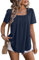 Flikity Womens Casual Tops, Square Neck Top Ladies Blouses Going Out Tops Short Sleeve T Shirts Womens Tunic Tops to Wear with Leggings Summer Holiday Tops Dark Blue L