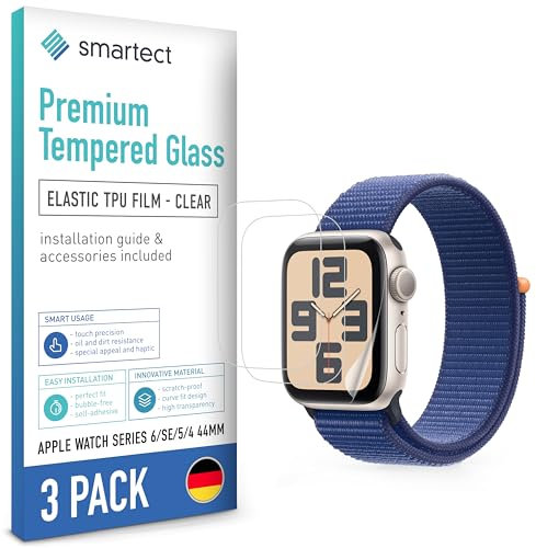 smartect TPU Pellicola Protettiva [3 Pezzi, Clear] compatibile con Apple Watch Series 6 / SE / 5/4 44mm, Copre l'intero Display, Proteggi Schermo Anti-Bolle, Anti-Impronte