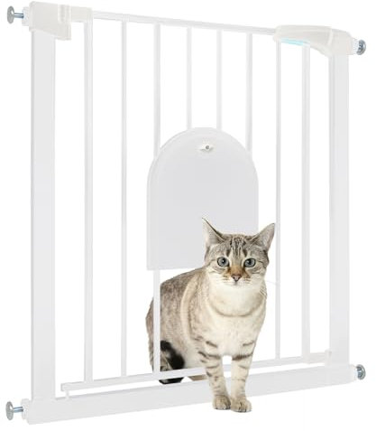 TWOLIIN Türschutzgitter Treppenschutzgitter ohne Bohren Türgitter für Breiten 75-85 cm, Treppengitter mit Tür für Hunde und Katzen, Schließt Automatik, Einhändige Bedienung, Weiß