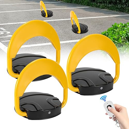 Yakimz Parkplatzsperren mit Fernbedienung, Ferngesteuerter Parkpfosten, Parkplatzwächter Automatische mit Alarmfunktionen, Antikollision 180°, Klapppfosten Antikollision Parkplatzschloss, 3 Stück