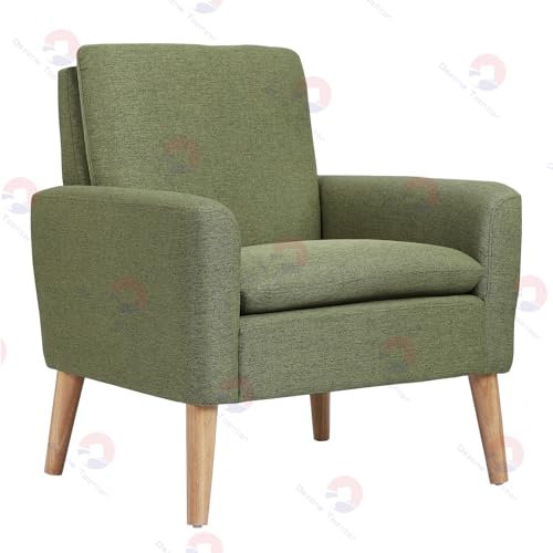 Meisax Sessel Ohrensessel Loungesessel mit Verdickte Rückenlehne, Bequemer und weicher Relaxsessel Lesesessel Fernsehsessel, Sessel Wohnzimmer Schlafzimmer, Leinenstoff, Beine aus Massivholz, Hellgrün