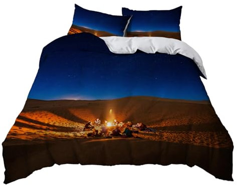 Bettdecke 135x200 Desert Blue Stars Bettbezug 135 x 200 Mikrofaser Atmungsaktiv Bettdecke Hypoallergen Steppdecke 135x200,Bettdecken mit Reißverschluss+2 Kissenbezug 80x80