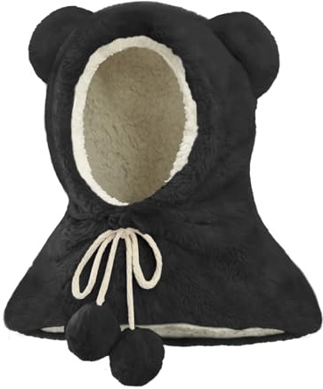 JFAN Vintermössa Barnhalsduk Balaclava Pojke Flicka Vinter Plysch Stickad Mössor Dubbel Vindtät För Barn 3-12 år, svart, one size