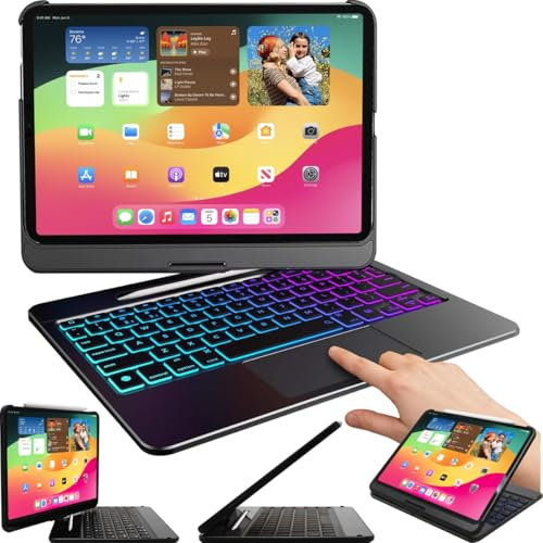 Snugg iPad Air 13 Inch Case with Keyboard, Backlit Trackpad Bluetooth iPad Air Keyboard Case 360 degree Rotatable iPad Air Case with Keyboard - Black