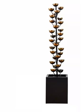 Desktop Fountain, Luxury Retro Wrought Iron Indoor Fountain Creative Living Room Entrance Office Decoration Fountain Cascading Metal Bowl Waterfall Handmade ,Decoration(35x35x158cm)