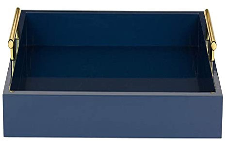 American Cafe Wooden Tray with Metal Handle Decorative Tray for Coffee Table Living Room Kitchen Fruit Plate Cutlery Plate Navy Blue (31 x 8 x 42)