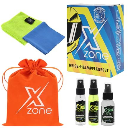 Xzone Reise-Helmpflegeset mit Silberionen Helmpflege Set Reinigungsset für Helm und Visier Reinigungsgel Detailer Mikrofasertuch – 2-Phasen Helmreinigung – Für Glänzende und Matte Oberflächen