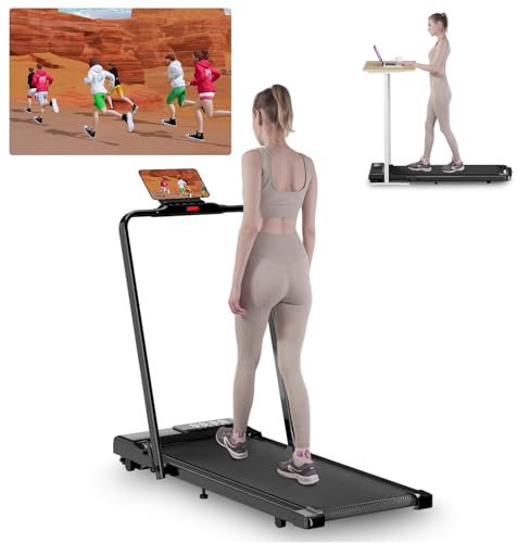 Superun Raceable Superun Walking Pad Klappbar, Laufband für Zuhause bis 12 km/h, Klappbares Laufband Unter dem Schreibtisch 136 kg mit APP-Steuerung und Multi-Runner-Rennen