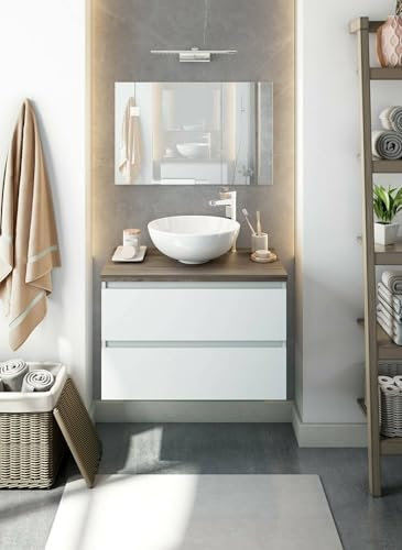 Dmora - Mobile sottolavabo Geib, Mobiletto da bagno, Contenitore porta lavabo, Armadio per lavandino, 79x46 h53 cm, Bianco lucido e Olmo