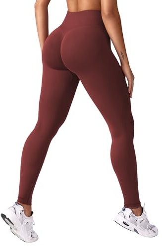 YEOREO Damen Scrunch Butt Leggings High Waist Seamless Sport Leggings Lifting Butt Push Up Booty Leggings V Shaped Invisible Opaque Yoga Trousers for Sport Yoga Fitness Gym Workout Rot M