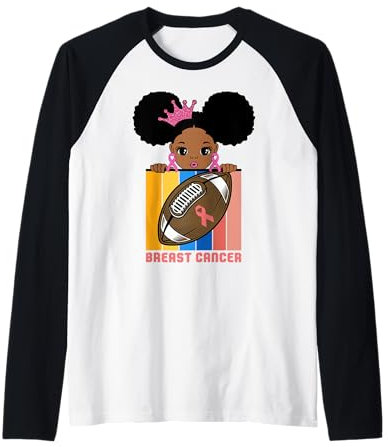 Cancro al seno Calcio Rosa Ragazza Nera Magia Melanina Ragazze Maglia con Maniche Raglan