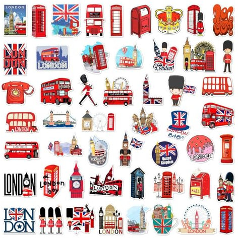 British London Stickers - England Travel Stickers | 50pcs Union Jack Stickers, London Aesthetic Stickers, London England Vacation Travel Stickers, Skateboard Phone bikes Suitcase Guitar