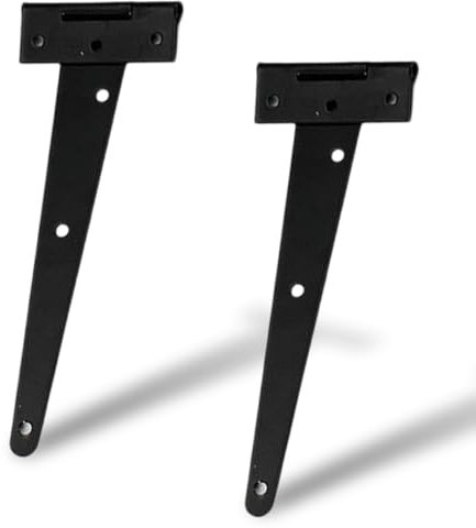 Favson 2 Pack 200 mm T-Hinge, Heavy Duty Black Garden Gate Hinges with 14pcs Screws, 8 Inch T Strap, Suitable for Gate, Shed and Barn Doors, Black Painted Steel Hinges