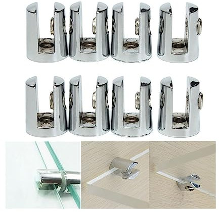 Aioneer 8Pcs Thicken Glass Clip Adjustable Screw Glass Bracket Fixed Clamp Durable Bookcase Wine Cabinet Shelf Support Plate Clamp