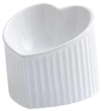 HUIJIQX KICPUK Ceramic Tilted Elevated Cat Bowl Heart Shape Anti Slip Cute For Cats Kitten Small Dogs Functional Width 14cm Handmade Pet Feeder(White)