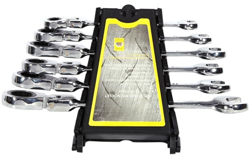 TOOLSGO 6 Pcs 8-17mm Adjustable Ratchet Combination Gear Wrench Set Metric Flex Head Gear Spanner Kit for Home Garage Auto Mechanics DIY Projects