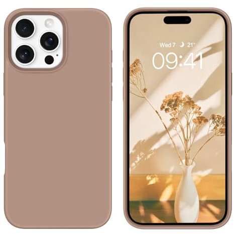 DOMAVER Coque Silicone Liquide pour iPhone 16 Pro - Sensation Super Confortable, Étui de Téléphone Antichoc de Qualité Militaire, Doublure en Microfibre-Housse iPhone 16 Pro 6.3, Brune Caramel