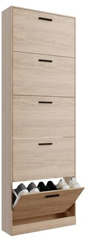 CASABEL Schuhschrank für 15 Paar – Schrank mit großem Fassungsvermögen für Eingangsbereich, Flur – L 60 x T 17 x H 180 cm – helles Holz