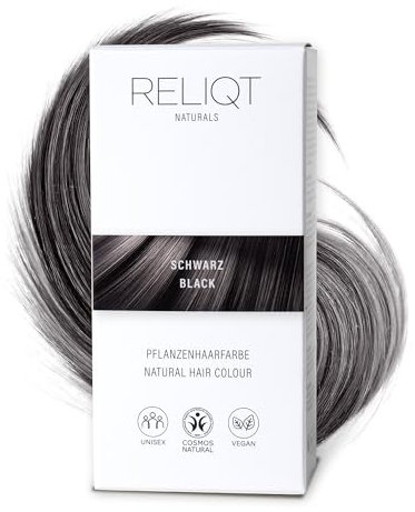 RELIQT Naturals – Pflanzenhaarfarbe Pulver Schwarz 100% natürlich & permanent 100 g – Haarfarbe für gründliche Grauhaarabdeckung & gesunden Glanz – Naturkosmetik Haarfärbemittel zusatzstofffrei