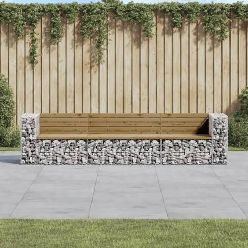 Rainery Banc de Jardin Design Gabion 287x71x65,5cm Bois de pin imprégné, Banquette d’extérieur Chaise de Banc pour Jardin, Parc, Terrasse, Balcon, Extérieur