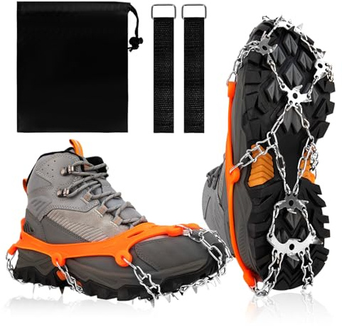 Vdealen Crampones para Botas para Nieve Hielo 19 Dientes Tacos de Hielo Tracción Antideslizante para Caminar, Senderismo, Escalada, Trail Running, Pesca y Montañismo