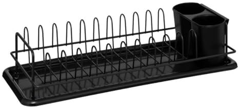 5Five - Egouttoir BLACK EDITION Noir en Acier et Plastique - 10 Assiettes - 41,5x17,4x9,6cm - Plateau d’Egouttage pour Vaisselle, Accessoire Cuisine