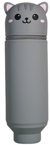 PORUPAEL 2-in-1 Silikon Federmäppchen, Katze, Federtasche aus weichem Silikon für Stifte, Federmappe und Stiftehalter, Mäppchen Tiere, Schlampermäppchen