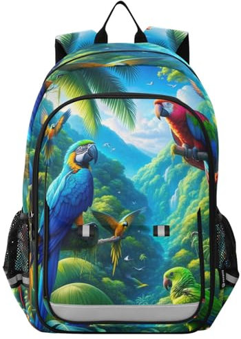 RPLIFE Farbenfroher Papageien-Rucksack für Kinder, coole Rucksäcke für die Schule für Jungen, Kinderrucksack für Jungen, Bunte Papageien, Einheitsgröße