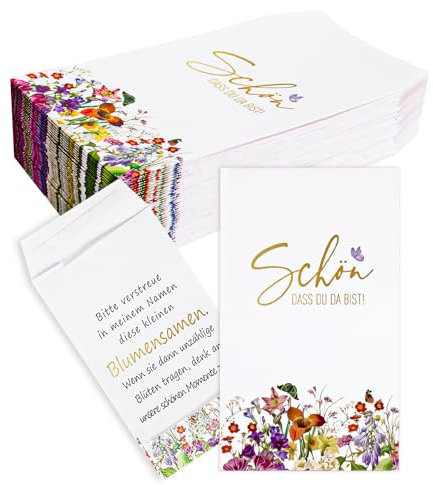 50 Stück Samentüten Gastgeschenk(Schön Das Du Da Bist), Blumensamen Geschenktüten, Gastgeschenke für Kommunion, Jugendweihe,Geburtstag,Taufe, Hochzeit,Konfirmation