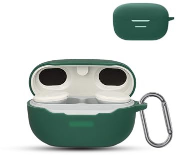 for JBL ENDURANCE RACE Wireless Earbuds,daunke Soft Silicone Protective Cover,Skin Case with Carabiner,Full Protection,Green