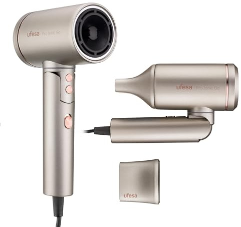 Ufesa Pro Ionic Go – Professioneller Haartrockner mit Digitalmotor 105.000 U/min, Dual Heat Protect Technologie, Ultra-Leise, Ionengenerator und Magnetdüse, 3 Geschwindigkeiten und 3 Temperaturen