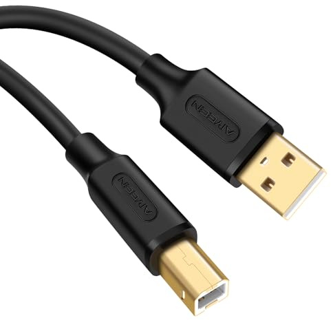 AIYEEN USB 2.0-Druckerkabel 1,5 m (5 Fuß), vergoldetes USB-A-auf-B-Kabel, sauerstofffreies Kupfer, PVC-Ummantelung, Ferritkernabschirmung, 480 Mbit/s für Drucker und Geräte