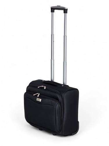 Valigia Pilotina Piccola Pilota Business in Poliestere 42x22x36, 30 Litri 2 ruote, Bagaglio a Mano con tasca Pc Valigetta da Cabina Compatibile Ryanair EasyJet Mod.214-0 (Nero)