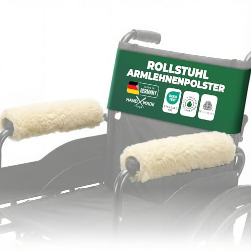 NOVALIV Armlehnen-Schoner 2er Set natur – Weiche Armlehnenpolster für Rollstuhl & Stuhl – Gepolsterte Auflagen gegen Kälte & Druckstellen – Komfortables Rollstuhl Zubehör für Senioren & Pflege