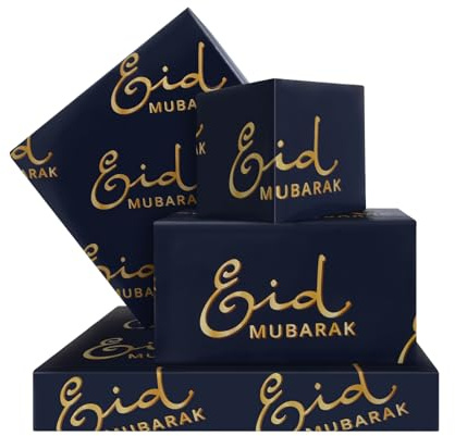 Eid Geschenkpapier Ramadan Geschenkpapier, 4 Bögen Eid Mubarak Schriftzug – gedruckt gefaltet flach Kunst Wrap für muslimische arabische islamische Feiertagsparty Feier – Frauen Männer DIY Handwerk