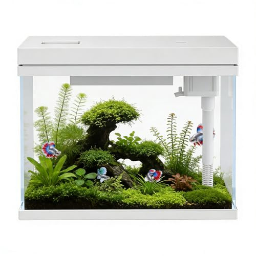 25L Weißglas Fischtank Aquarium mit LED-Leuchten & Filtersystem,Filtermedien, tropischeAquarien (25L)