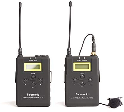 Saramonic UWMIC15 16-Channel Digital UHF Wireless Lavalier Microphone System with Bodypack Transmitter, Portable Receiver, Lav Mic, Shoe Mount
