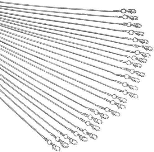 Schlangenkette, weiß, aufhellend, 24 Stück, 925er Silber, versilbert, 1,2 mm, zum Selbermachen, glänzende Glieder mit Karabinerverschlüssen für die Schmuckherstellung (50,8 cm, glänzendes Weiß)