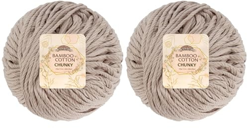 JubileeYarn Bamboo Cotton Chunky Yarn - 100g/Ball - Sand Cliff Brown - 2 Balls